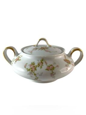 Theodore Haviland Limoges France Sugar Bowl w/ Lid Pink Roses Garland Vintage